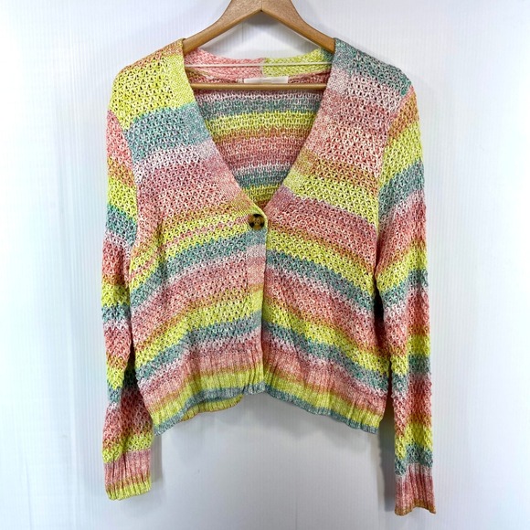 Adyson Parker Sweaters - Adyson Parker Rainbow Striped V Neck Knit Cardigan Sweater‎ Womens Medium